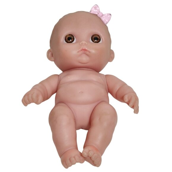 Berenguer Other - Berenguer Lil Cutie Doll Brown Eyes Pink Bow Posable Vinyl Girl 9" 2014 FLAWS